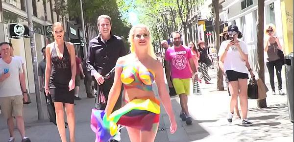  Naked body painted blonde in public